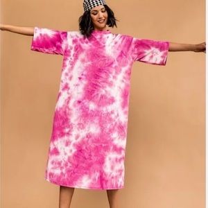 DRESSED IN LALA Tie Dye Ozzy Dress in Pink Skies Medium